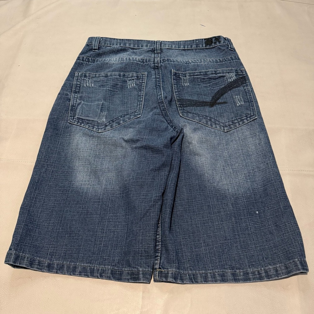 VTG Y2K Brooklyn Express Denim Short Men Blue Baggy Wide Y2K Skate Jort-36-6997